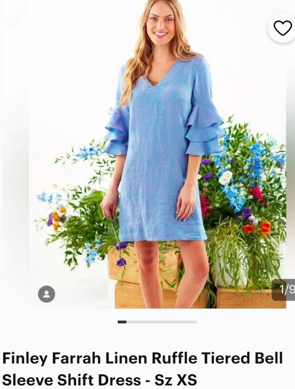 Finley Farrah Midi Linen Ruffle Tiered Bell Sleeve Shift Dress Sz Xs